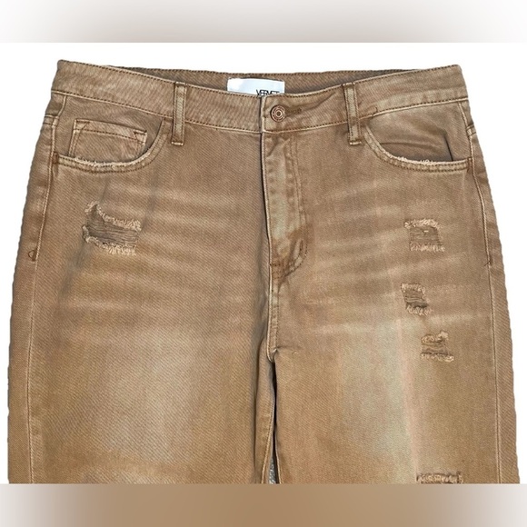 Vervet Jeans Women's Tan Size 30 Straight Vintage Crop Distressed Raw Hem 32x26 - Picture 3 of 8